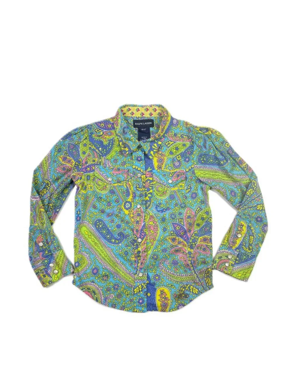 Ralph Lauren Girl's Size 4 / 4T Paisley Pearl Snap Shirt Cotton Long Sleeve
